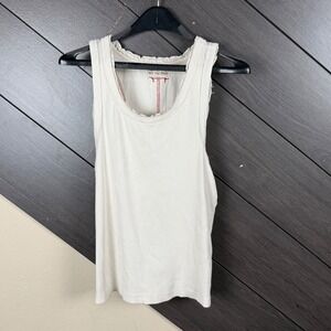 Free People We The Free Women's Large Ivory Ribbed Tank Top Lace Trim Boho